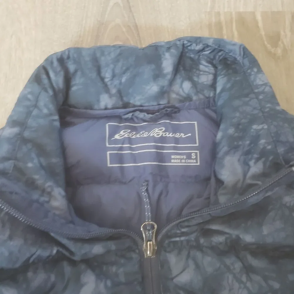 Eddie Bauer Womens EB650 Down Full‎ Zip Puffer Vest Jacket Small Marble Blue